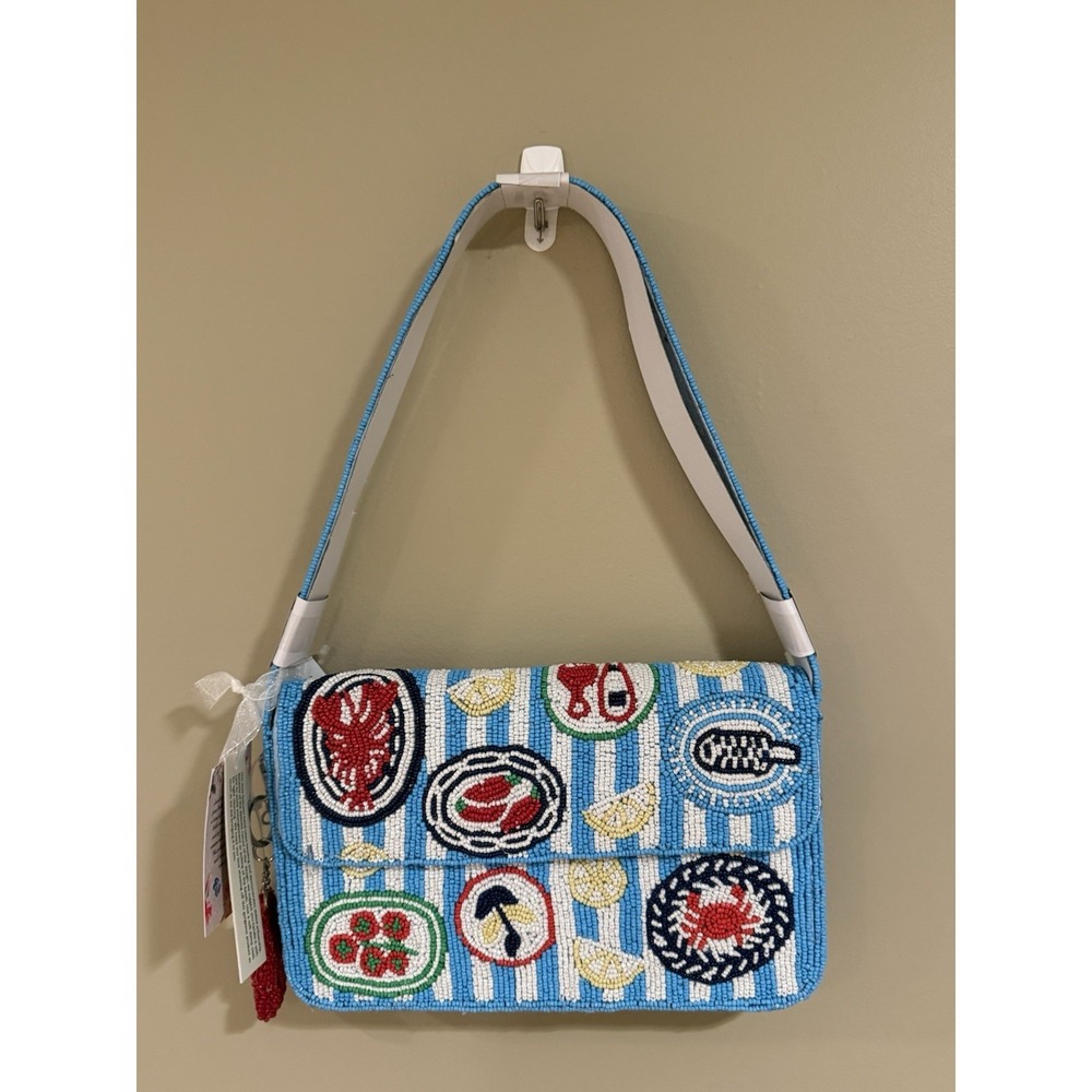 New Release Handcrafted in India Lobster‎ Seafood Plate Beaded Bag Viral TikTok